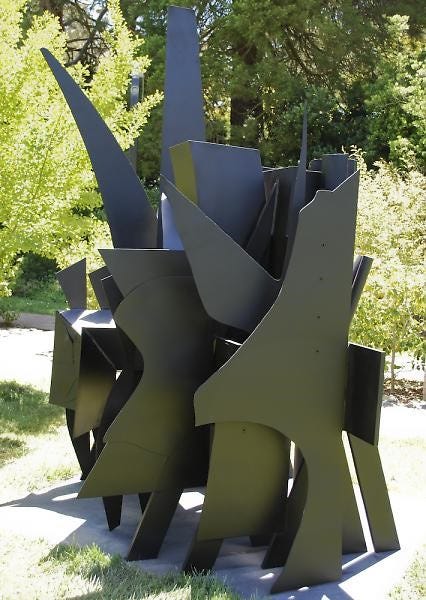 metal sculpture with black paint