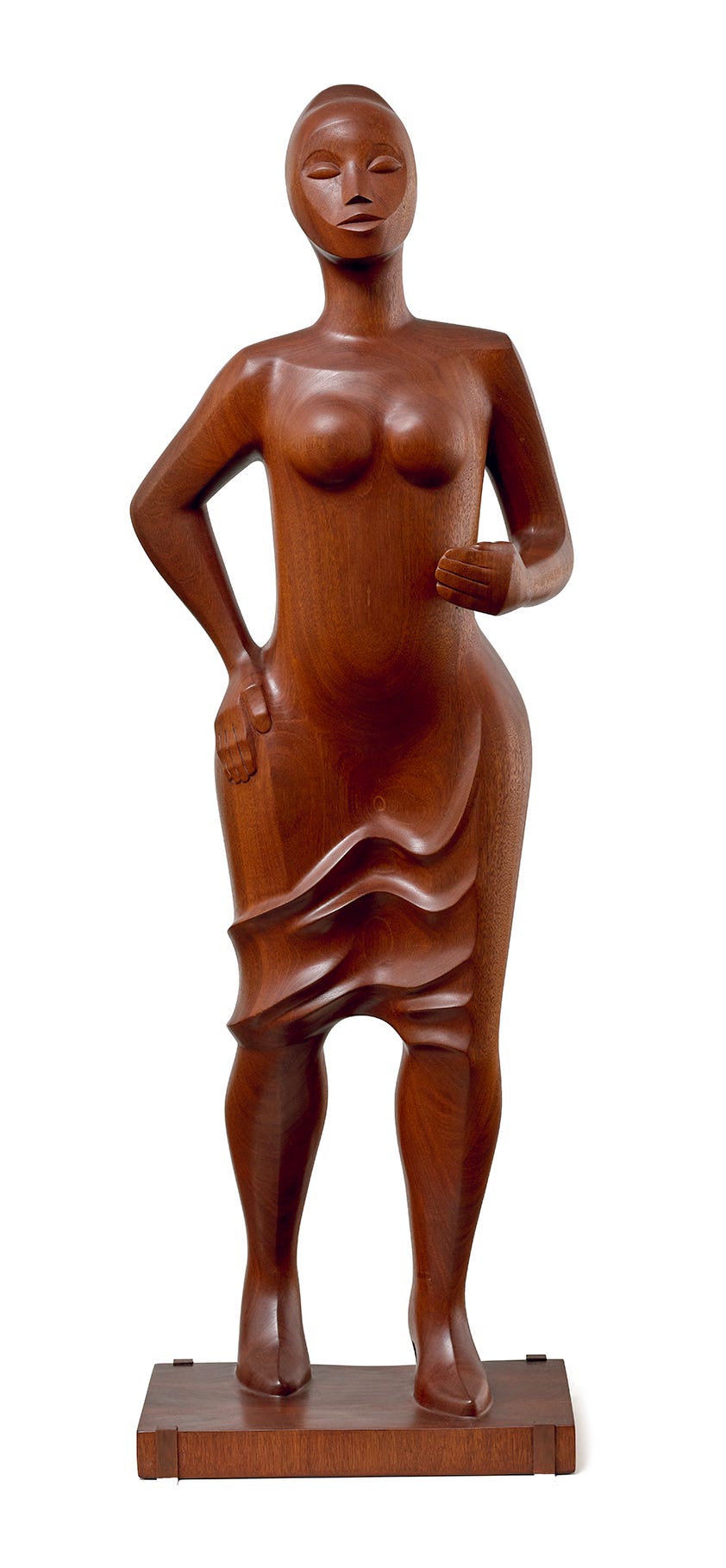 Sculpture of a woman stepping forward by Elizabeth Catlett
