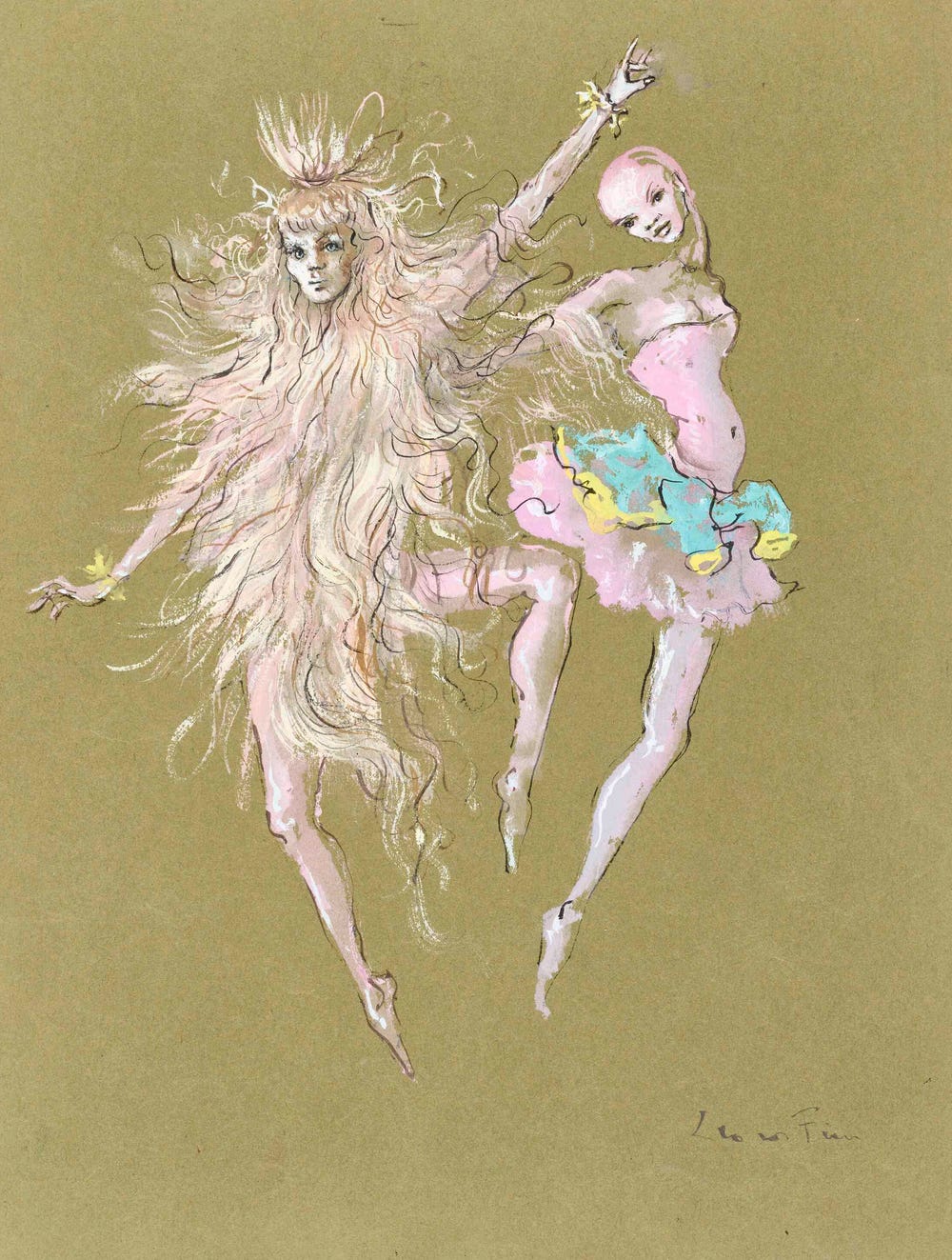 Drawing of fantastical ballet dancers by Leonor Fini