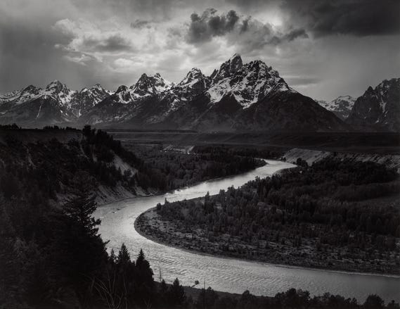Black and white photograph of Grand Teton National Park by Ansel Adams