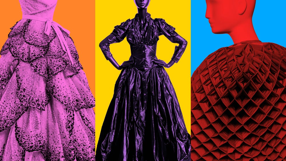 Three dresses in Fashioning San Francisco de Young exhibition