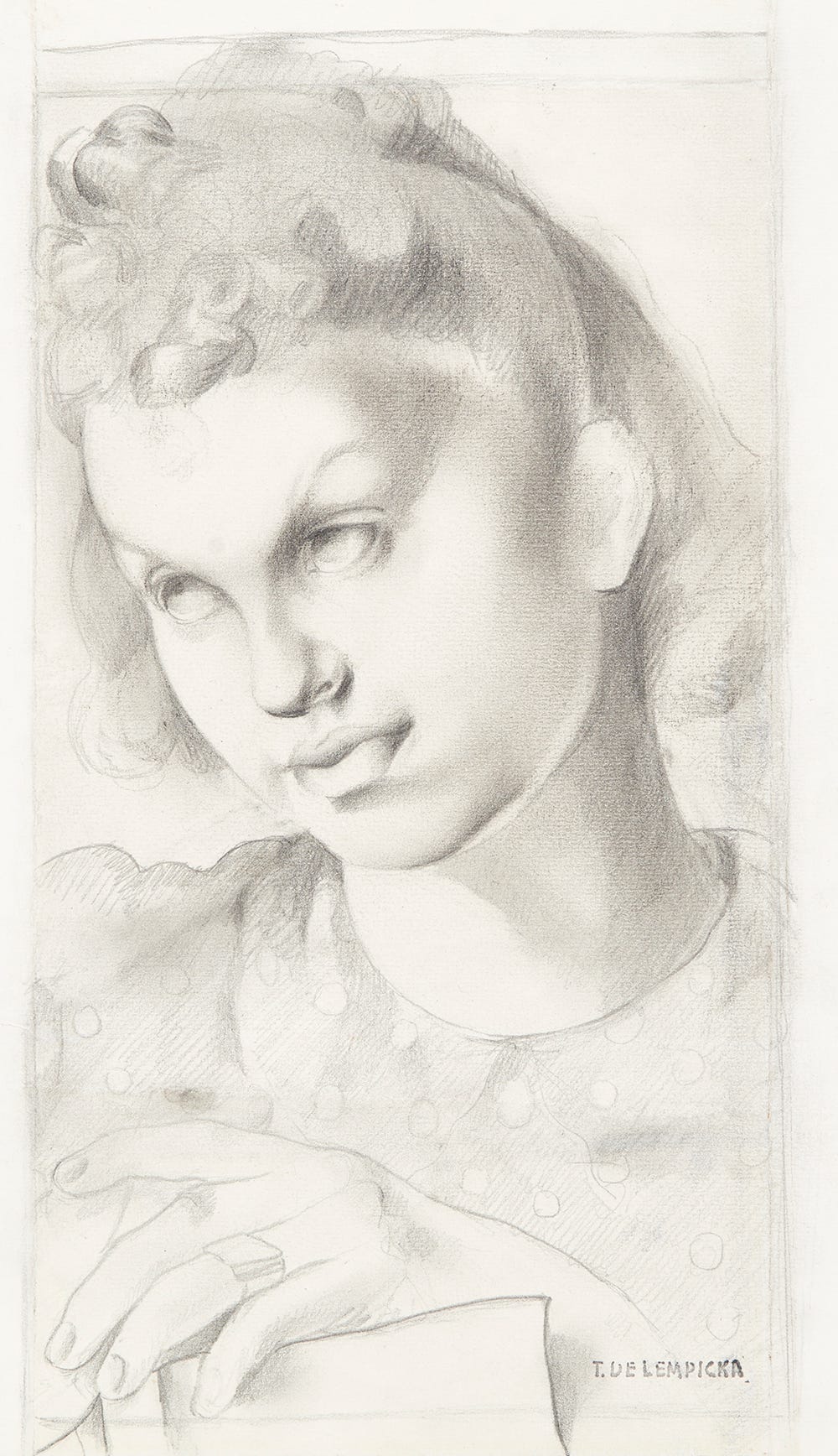 Drawing of a young girl by Tamara de Lempicka