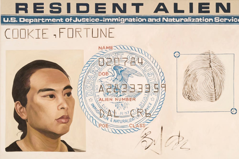 Green card issued to Hung Liu by the US Immigration and Naturalization Service, with the name “Fortune Cookie” at the top